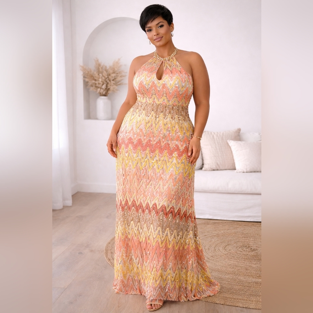 Multicolor Chevron Maxi Halter Dress Size 3X